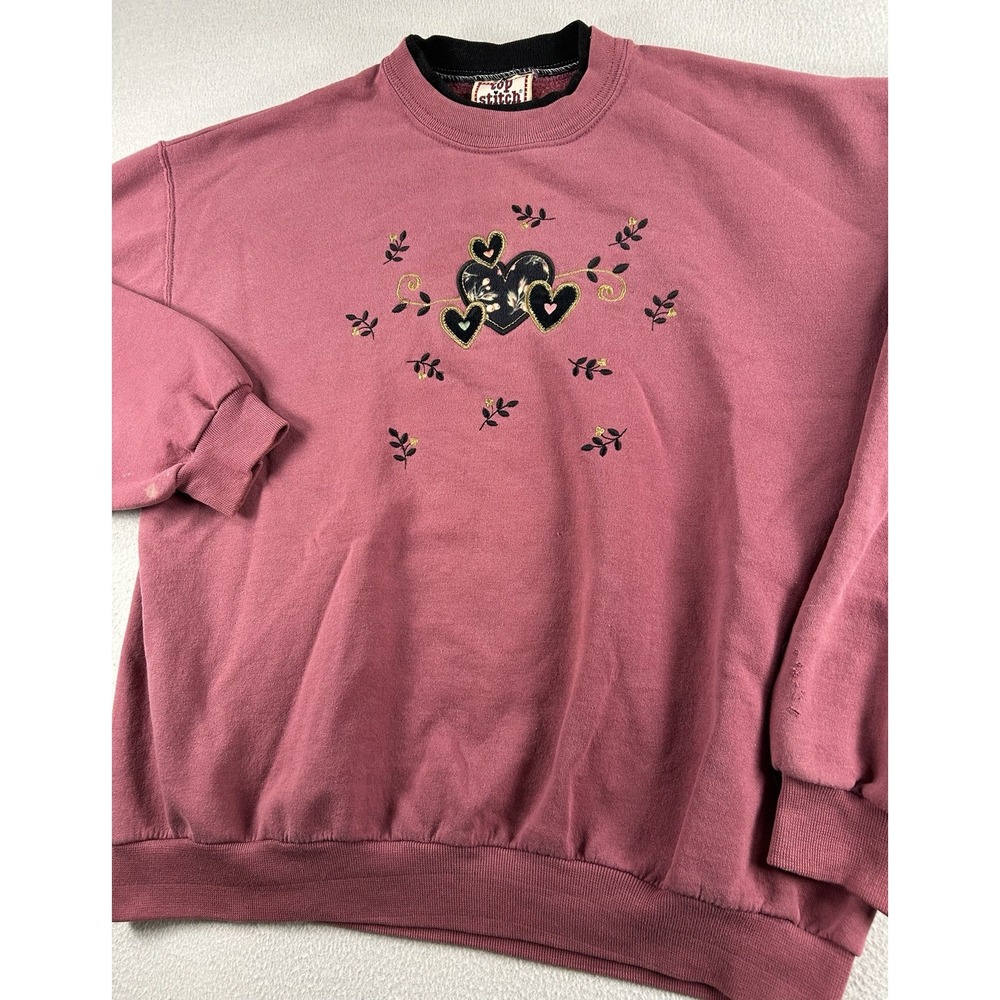 Grandma Embroidered Heart Crewneck Sweatshirt VTG 90's Pink Black LARGE